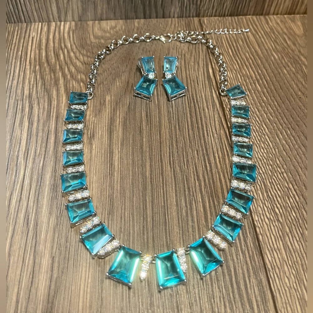 Roberto Faraone Menella Cielo Blue Stone Necklace + Earring Set